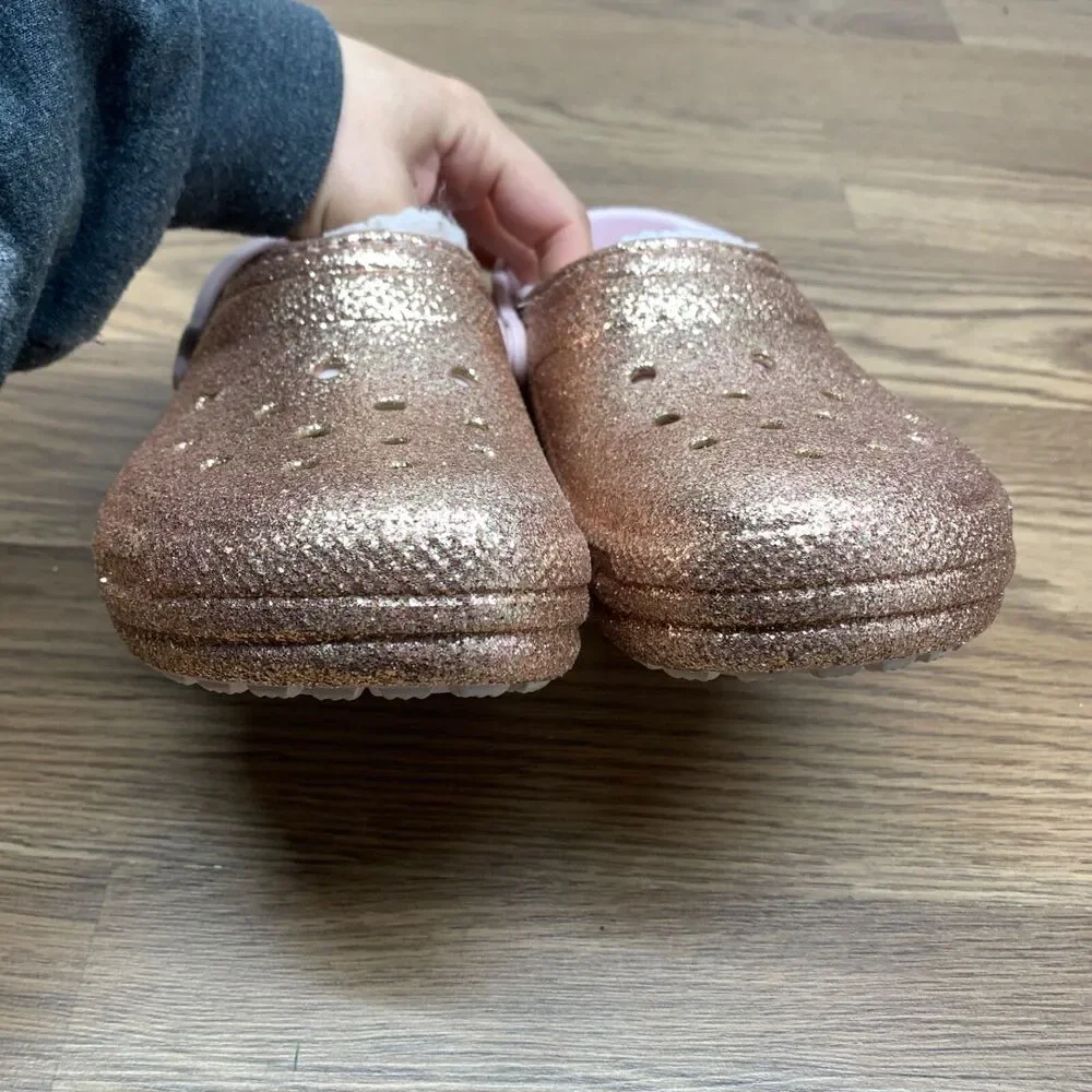 Crocs Lined Pink Glitter Girl's Clogs Size Junior‎ 4